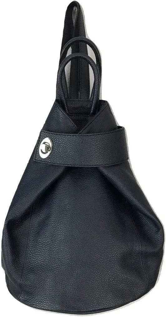 Stella Convertible Leather Backpack Purse – Casual Travel Tote Bag Dark Navy Blue
