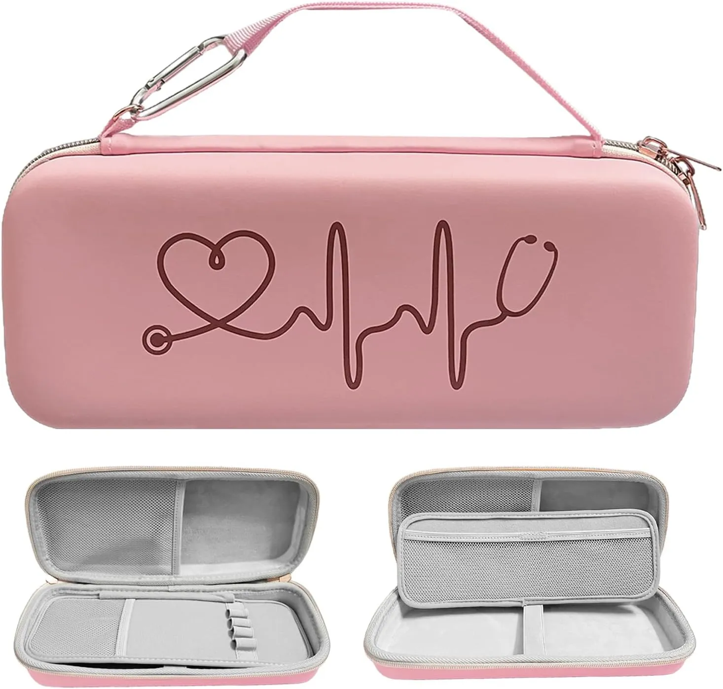 Stethoscope Case for 3M Littmann Classic III, Lightweight II S.E, MDF Acoustica Deluxe Stethoscopes - Extra Room for Medical Bandage Scissors EMT Trauma Shear (Pink)