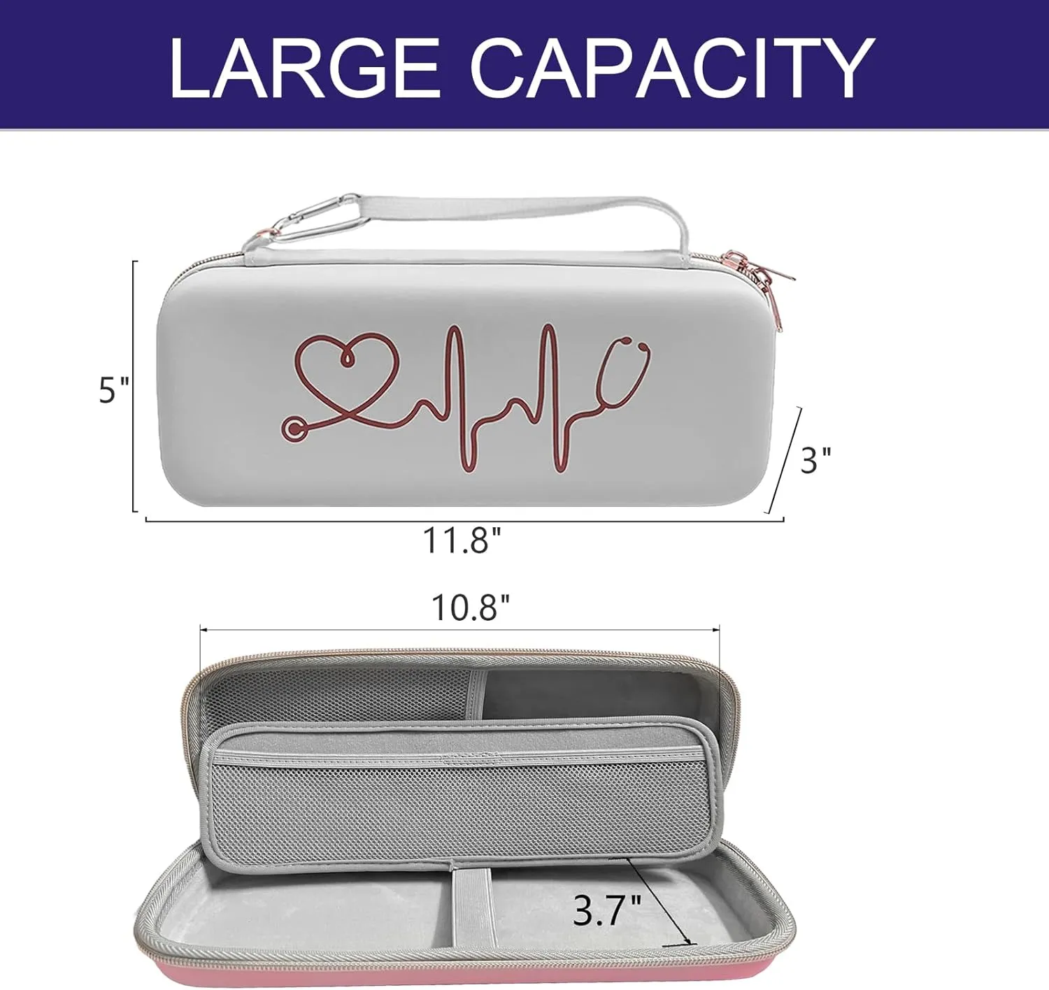 Stethoscope Case for 3M Littmann Classic III, Lightweight II S.E, MDF Acoustica Deluxe Stethoscopes - Extra Room for Medical Bandage Scissors EMT Trauma Shear (Pink)