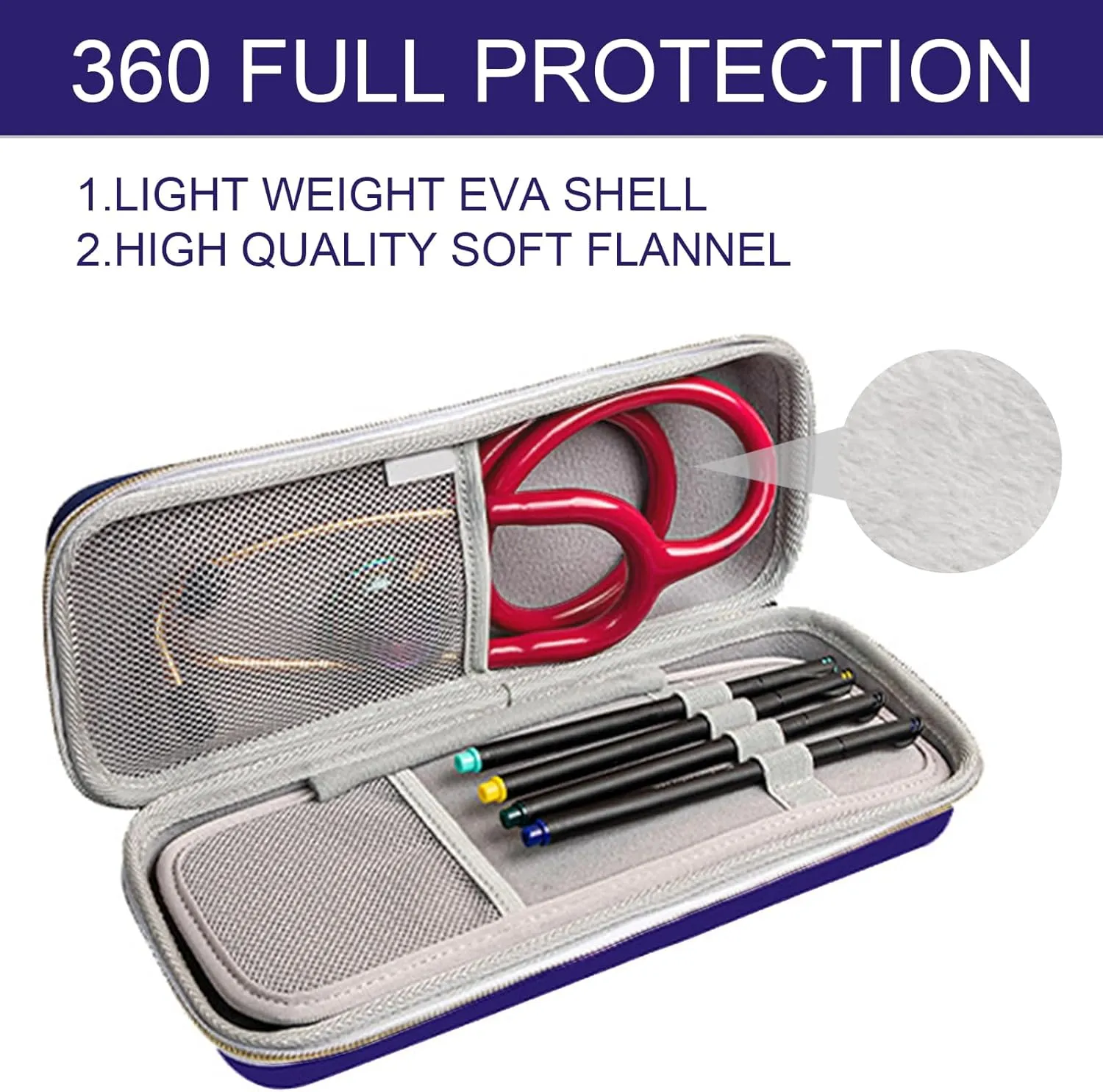 Stethoscope Case for 3M Littmann Classic III, Lightweight II S.E, MDF Acoustica Deluxe Stethoscopes - Extra Room for Medical Bandage Scissors EMT Trauma Shear (Pink)