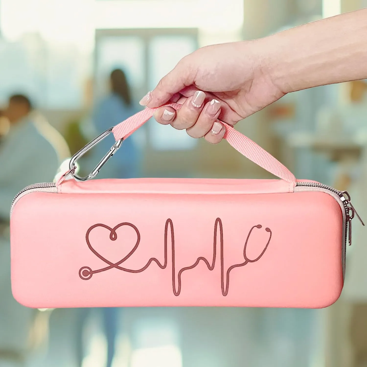 Stethoscope Case for 3M Littmann Classic III, Lightweight II S.E, MDF Acoustica Deluxe Stethoscopes - Extra Room for Medical Bandage Scissors EMT Trauma Shear (Pink)