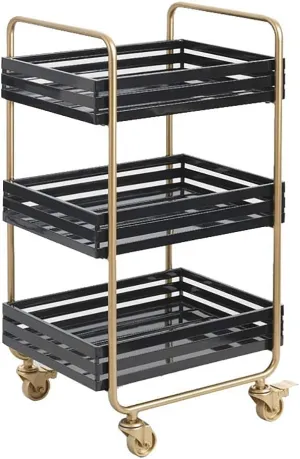 Storage Rack Kitchen Cart Trolley Island 3 Tier Storage Shelf Lockable Swivel Wheels Bar Trolley Wheeled Service Trolley Utility Cart,Black