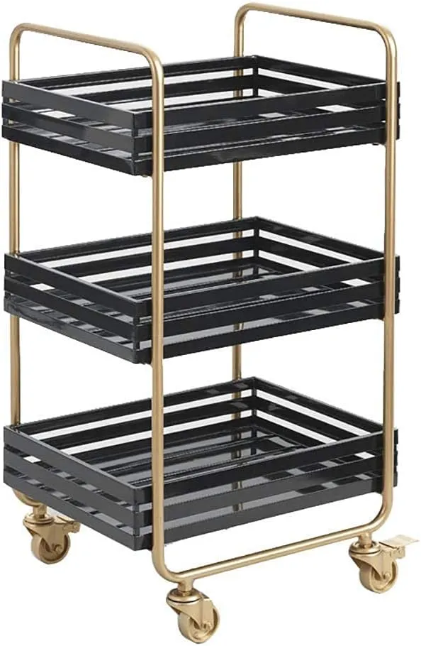 Storage Rack Kitchen Cart Trolley Island 3 Tier Storage Shelf Lockable Swivel Wheels Bar Trolley Wheeled Service Trolley Utility Cart,Black
