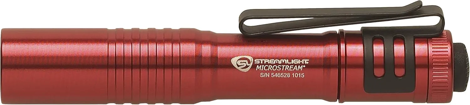 Streamlight 66323 MicroStream 45-Lumen EDC Ultra-Compact Flashlight with AAA Alkaline Battery, Clear Retail Packaging, Red