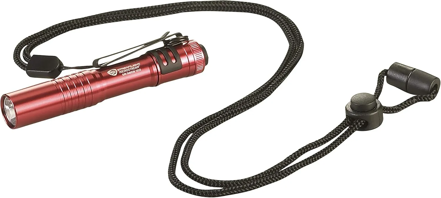 Streamlight 66323 MicroStream 45-Lumen EDC Ultra-Compact Flashlight with AAA Alkaline Battery, Clear Retail Packaging, Red