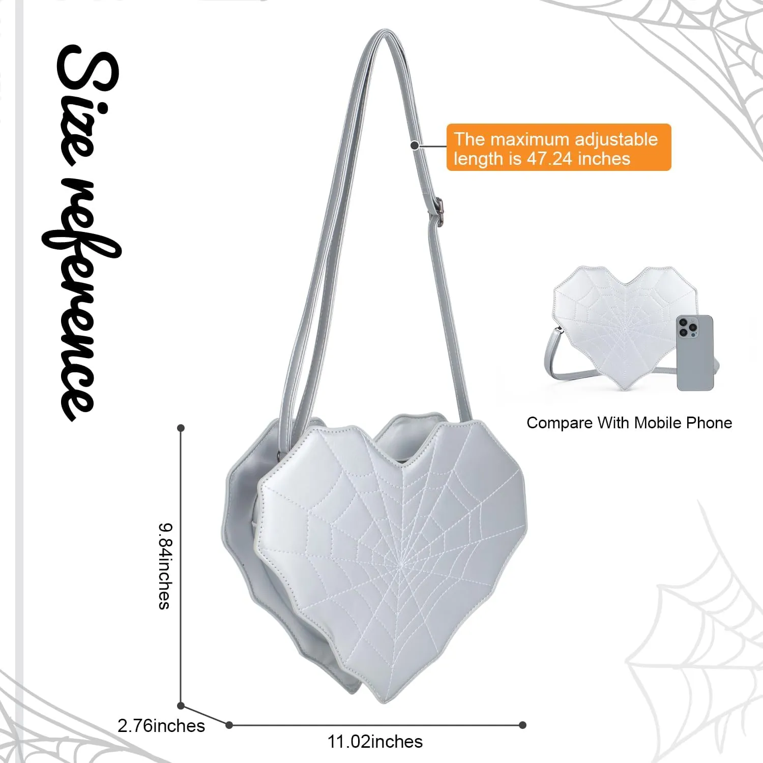 SUKUTU Women Heart Shaped Shoulder Bag Spider Web Gothic Style Backpack Novelty Gothic Leather Crossbody Bag