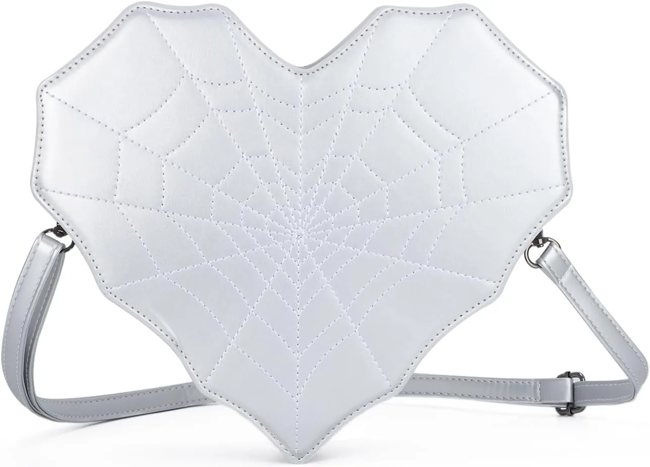 SUKUTU Women Heart Shaped Shoulder Bag Spider Web Gothic Style Backpack Novelty Gothic Leather Crossbody Bag
