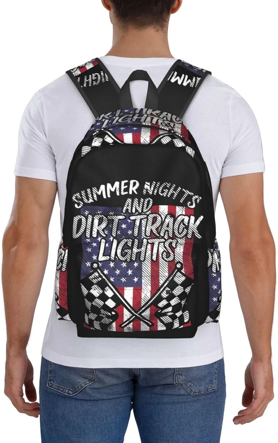 Summer Nights Dirt Track Lights Flag Motocross Racing Backpack Large Capacity Backpack Lightweight Double Shoulder Bag For Women Men Travel