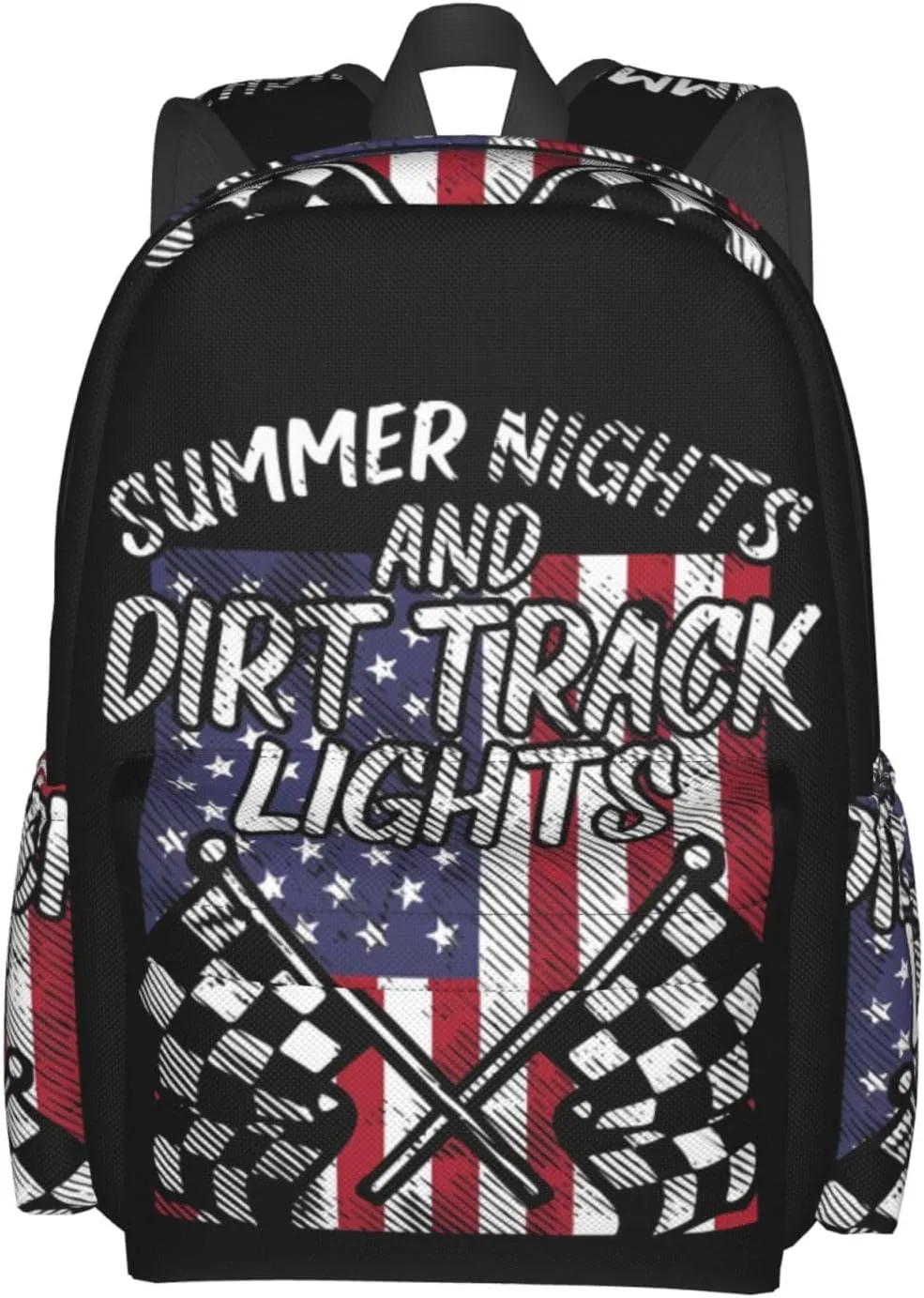 Summer Nights Dirt Track Lights Flag Motocross Racing Backpack Large Capacity Backpack Lightweight Double Shoulder Bag For Women Men Travel
