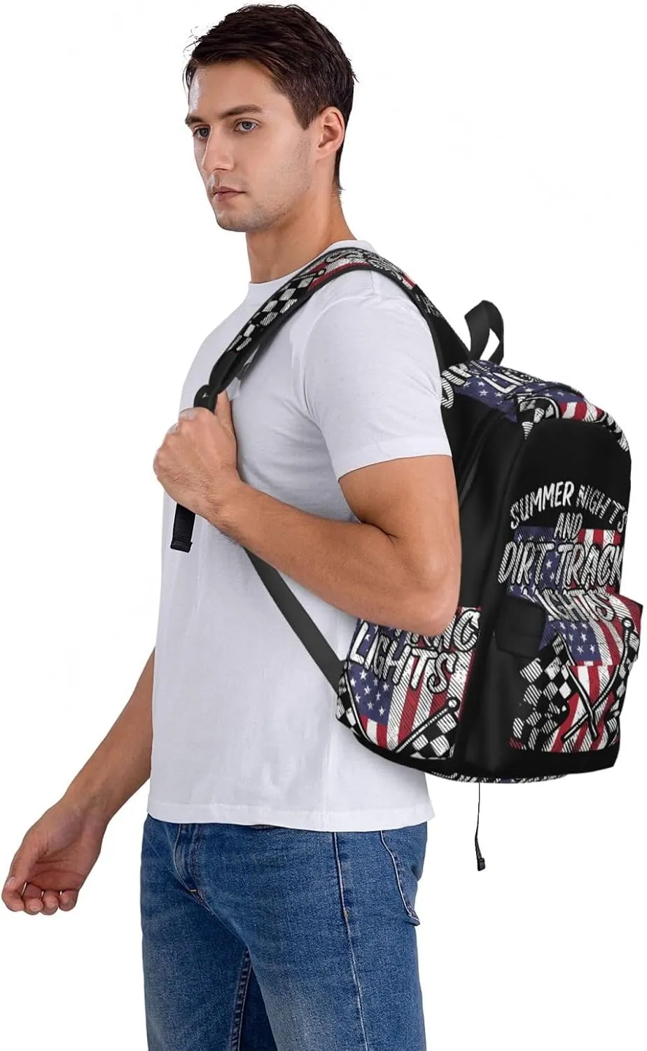 Summer Nights Dirt Track Lights Flag Motocross Racing Backpack Large Capacity Backpack Lightweight Double Shoulder Bag For Women Men Travel