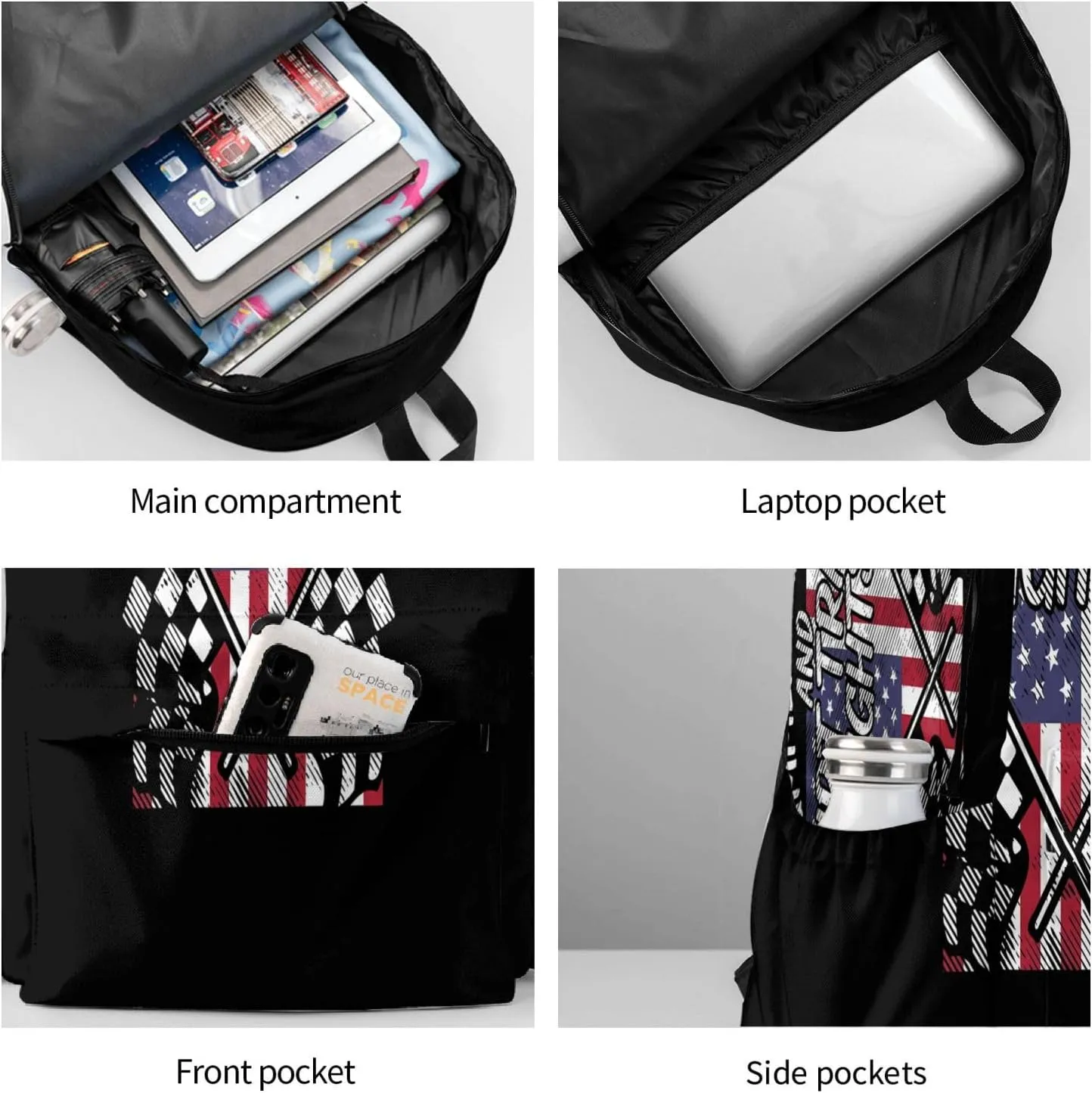 Summer Nights Dirt Track Lights Flag Motocross Racing Backpack Large Capacity Backpack Lightweight Double Shoulder Bag For Women Men Travel