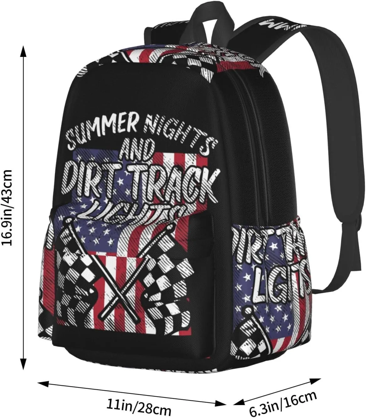Summer Nights Dirt Track Lights Flag Motocross Racing Backpack Large Capacity Backpack Lightweight Double Shoulder Bag For Women Men Travel