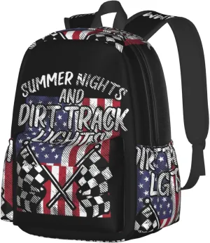 Summer Nights Dirt Track Lights Flag Motocross Racing Backpack Large Capacity Backpack Lightweight Double Shoulder Bag For Women Men Travel