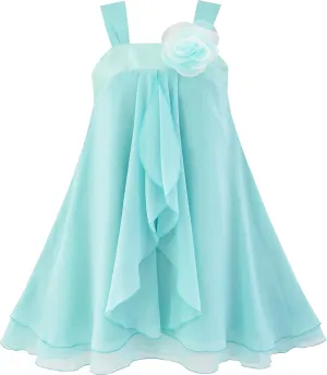 Sunny Fashion Girls Dress Sleeveless Halter Flower Multi Layer Chiffon