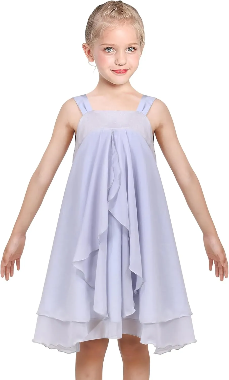 Sunny Fashion Girls Dress Sleeveless Halter Flower Multi Layer Chiffon