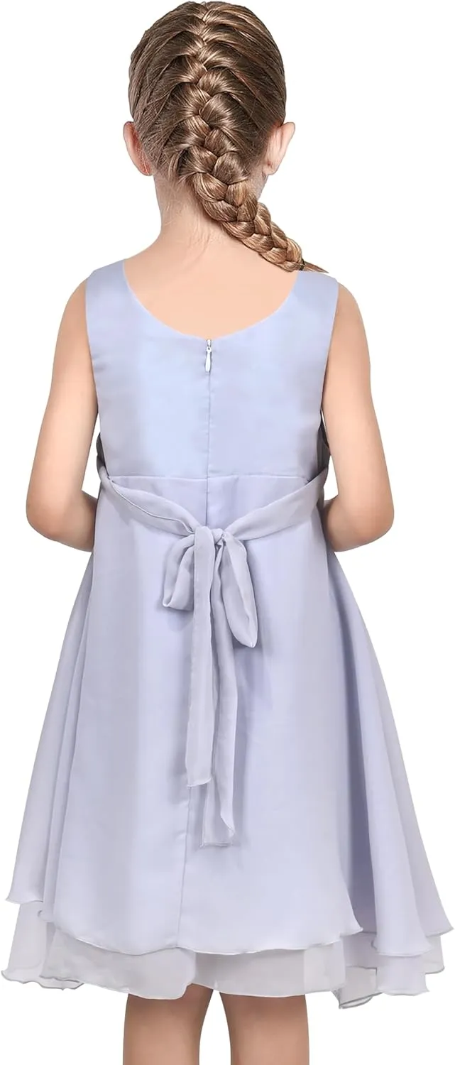 Sunny Fashion Girls Dress Sleeveless Halter Flower Multi Layer Chiffon