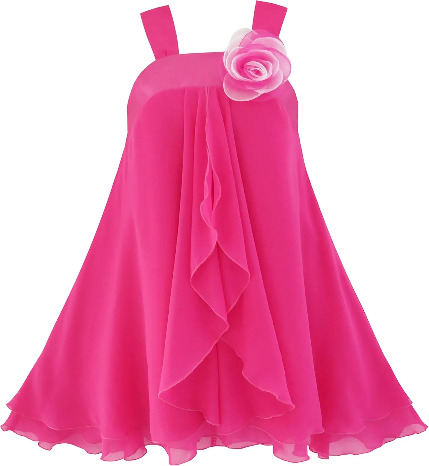 Sunny Fashion Girls Dress Sleeveless Halter Flower Multi Layer Chiffon