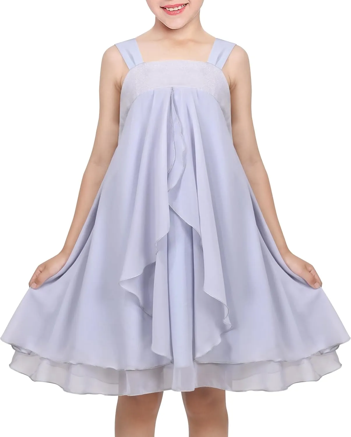 Sunny Fashion Girls Dress Sleeveless Halter Flower Multi Layer Chiffon