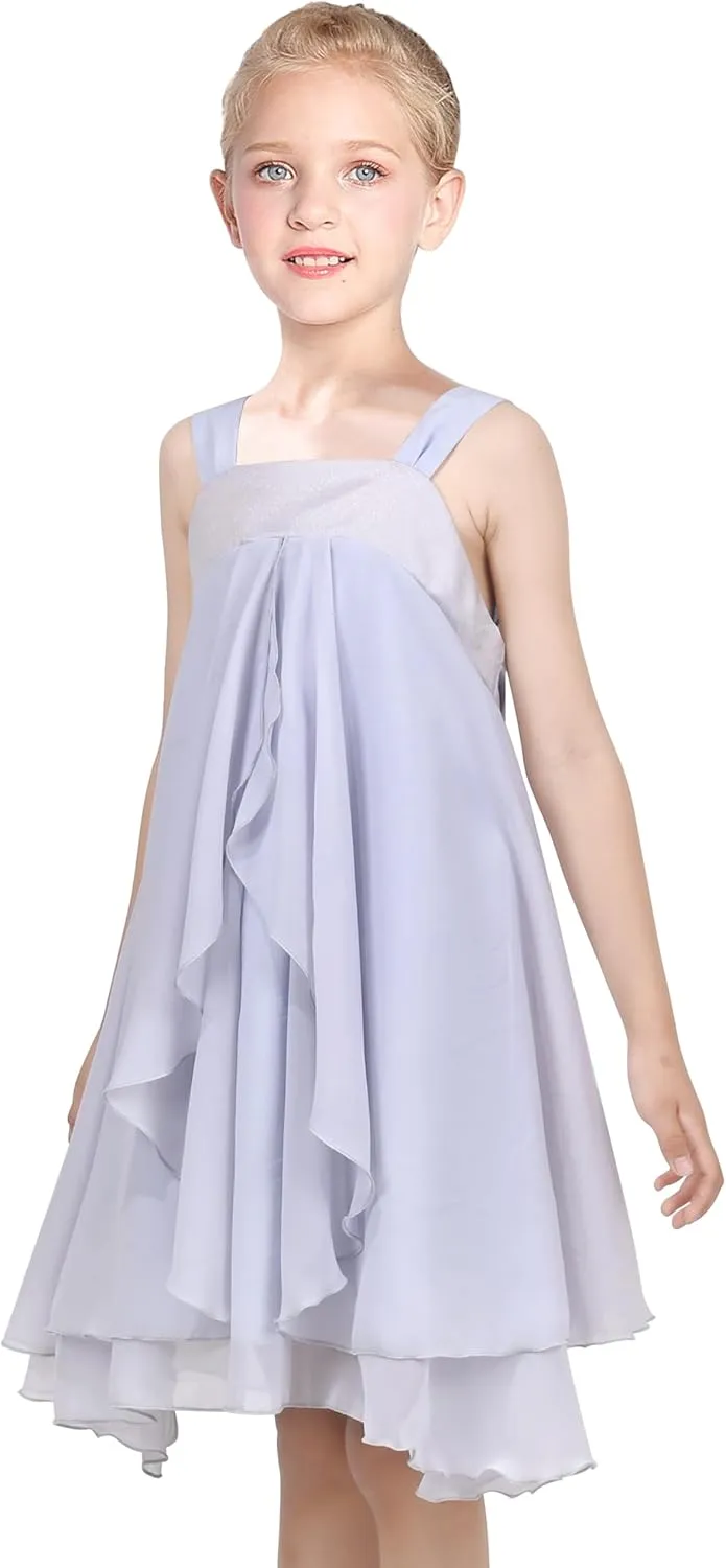 Sunny Fashion Girls Dress Sleeveless Halter Flower Multi Layer Chiffon