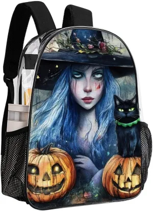 Supdreamc Daypack Backpack Multipurpose Anti-Theft Large Capacity Bookbag - Halloween Pumpkin Black Cat Magic Witch Painting Travel Hiking & Camping Rucksack Transparent Bag