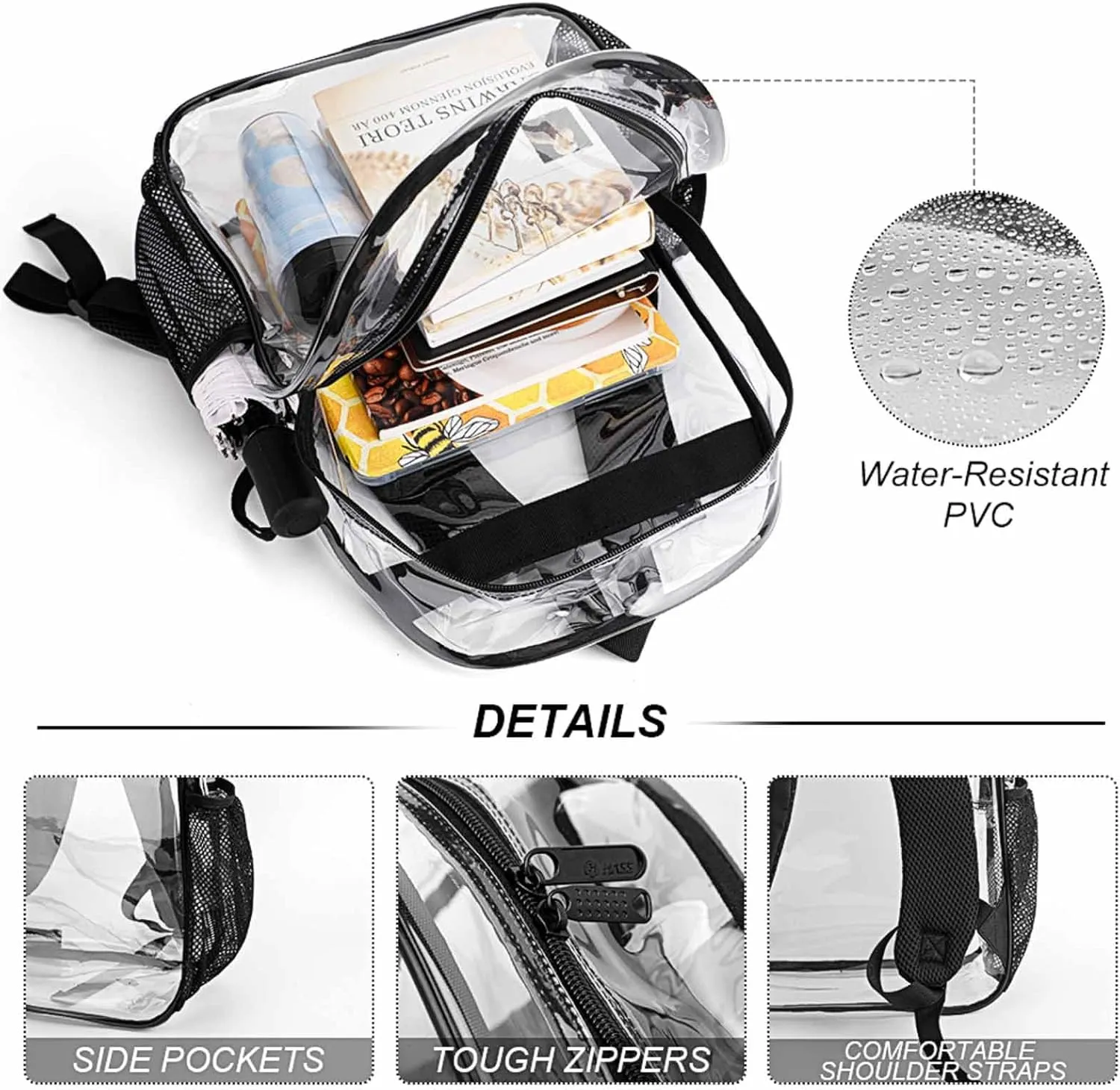 Supdreamc Daypack Backpack Multipurpose Anti-Theft Large Capacity Bookbag - Halloween Pumpkin Black Cat Magic Witch Painting Travel Hiking & Camping Rucksack Transparent Bag