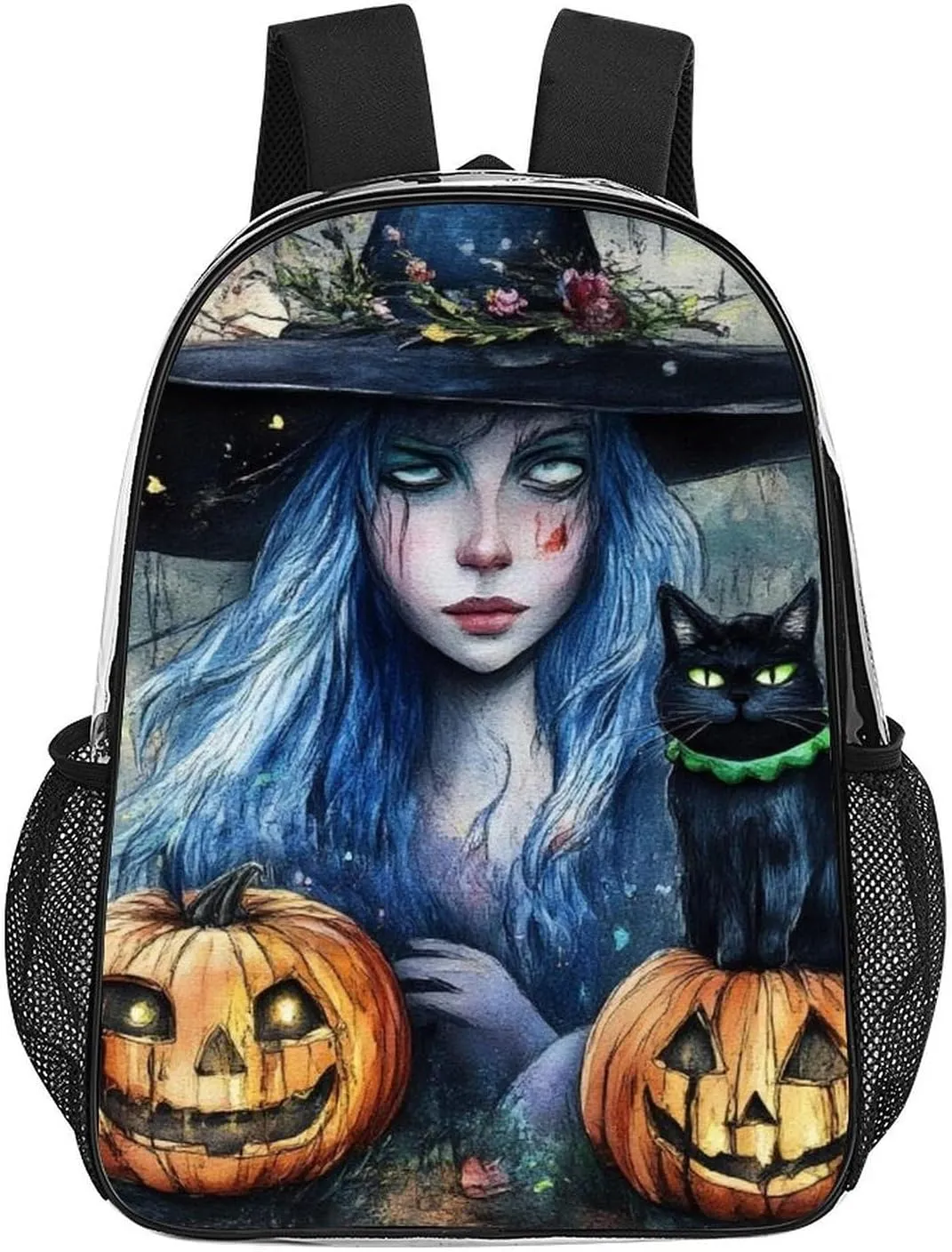 Supdreamc Daypack Backpack Multipurpose Anti-Theft Large Capacity Bookbag - Halloween Pumpkin Black Cat Magic Witch Painting Travel Hiking & Camping Rucksack Transparent Bag