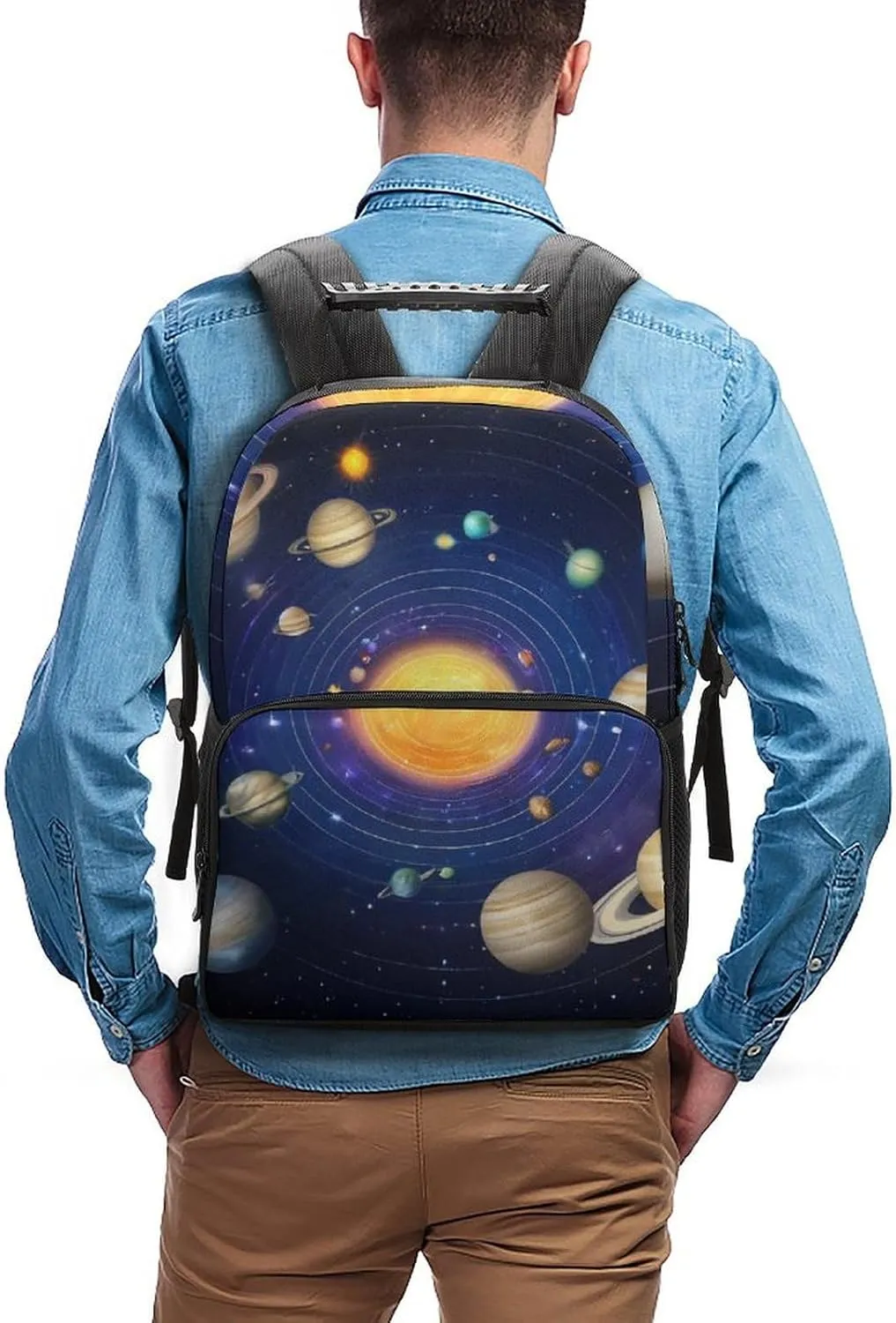 Supdreamc Lightweight Daypack Bookbag for Trekking Business Walking Cycling - Big Capacity Anti-Theft Multipurpose Carry On Bag, Galaxy Space Planet Solar System Business Computer Bag