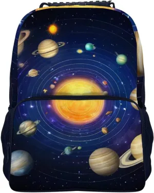Supdreamc Lightweight Daypack Bookbag for Trekking Business Walking Cycling - Big Capacity Anti-Theft Multipurpose Carry On Bag, Galaxy Space Planet Solar System Business Computer Bag