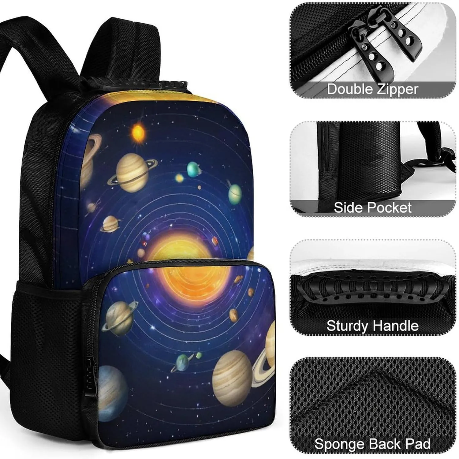 Supdreamc Lightweight Daypack Bookbag for Trekking Business Walking Cycling - Big Capacity Anti-Theft Multipurpose Carry On Bag, Galaxy Space Planet Solar System Business Computer Bag