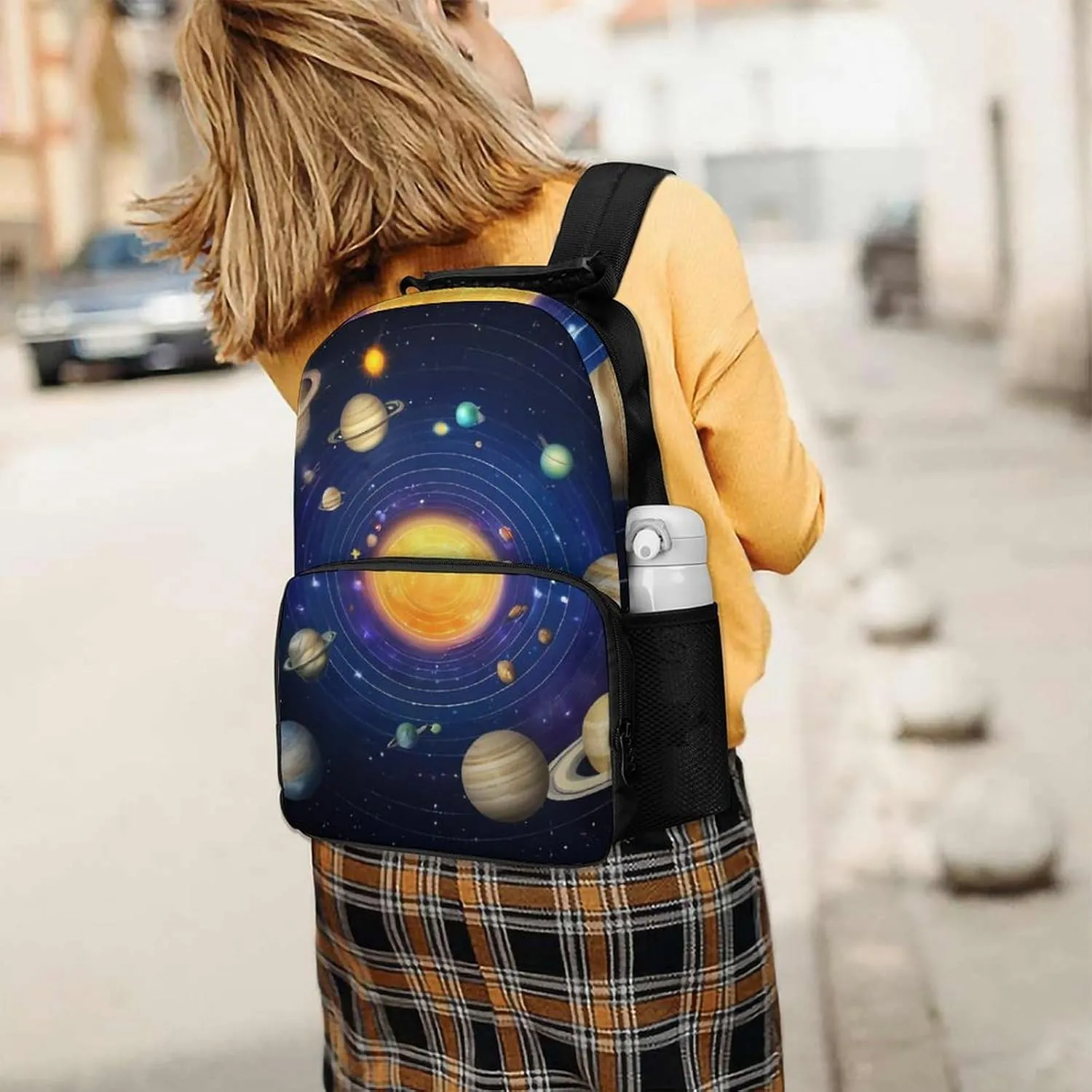 Supdreamc Lightweight Daypack Bookbag for Trekking Business Walking Cycling - Big Capacity Anti-Theft Multipurpose Carry On Bag, Galaxy Space Planet Solar System Business Computer Bag