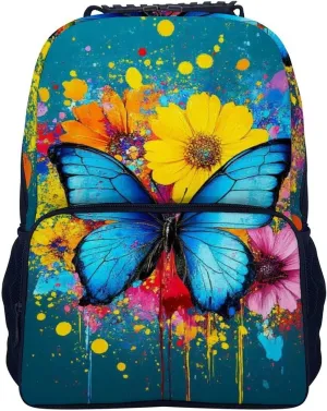 Supdreamc Polyester Daypack for Hiking Work Running - Big Capacity Anti-Theft Multipurpose Shoulder Bag, Colorful Watercolor Blue Monarch Butterfly Art Travel and Sport Backpack Rucksack