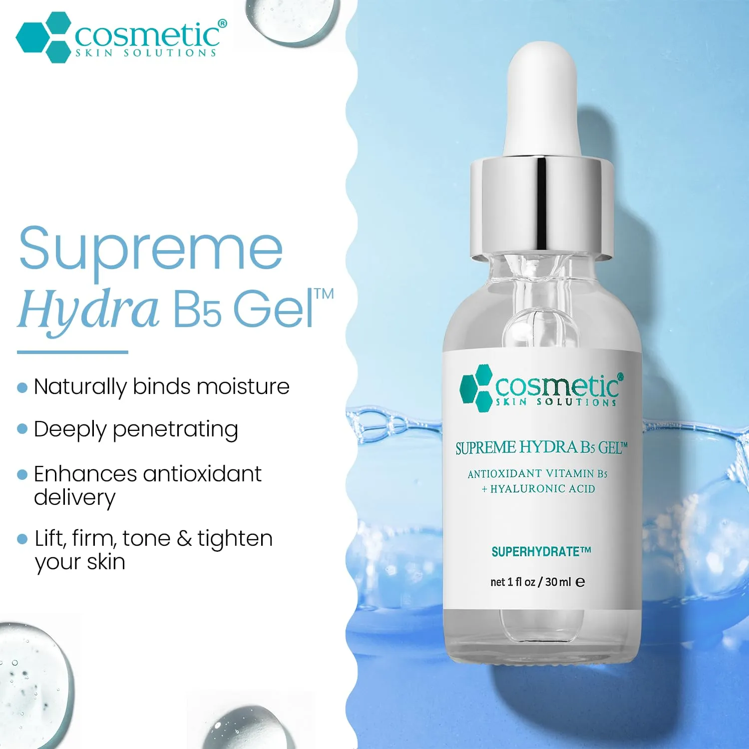 Supreme Hydra B5 Gel, Antioxidant Vitamin B5 and Hyaluronic Acid Formula (2 oz)