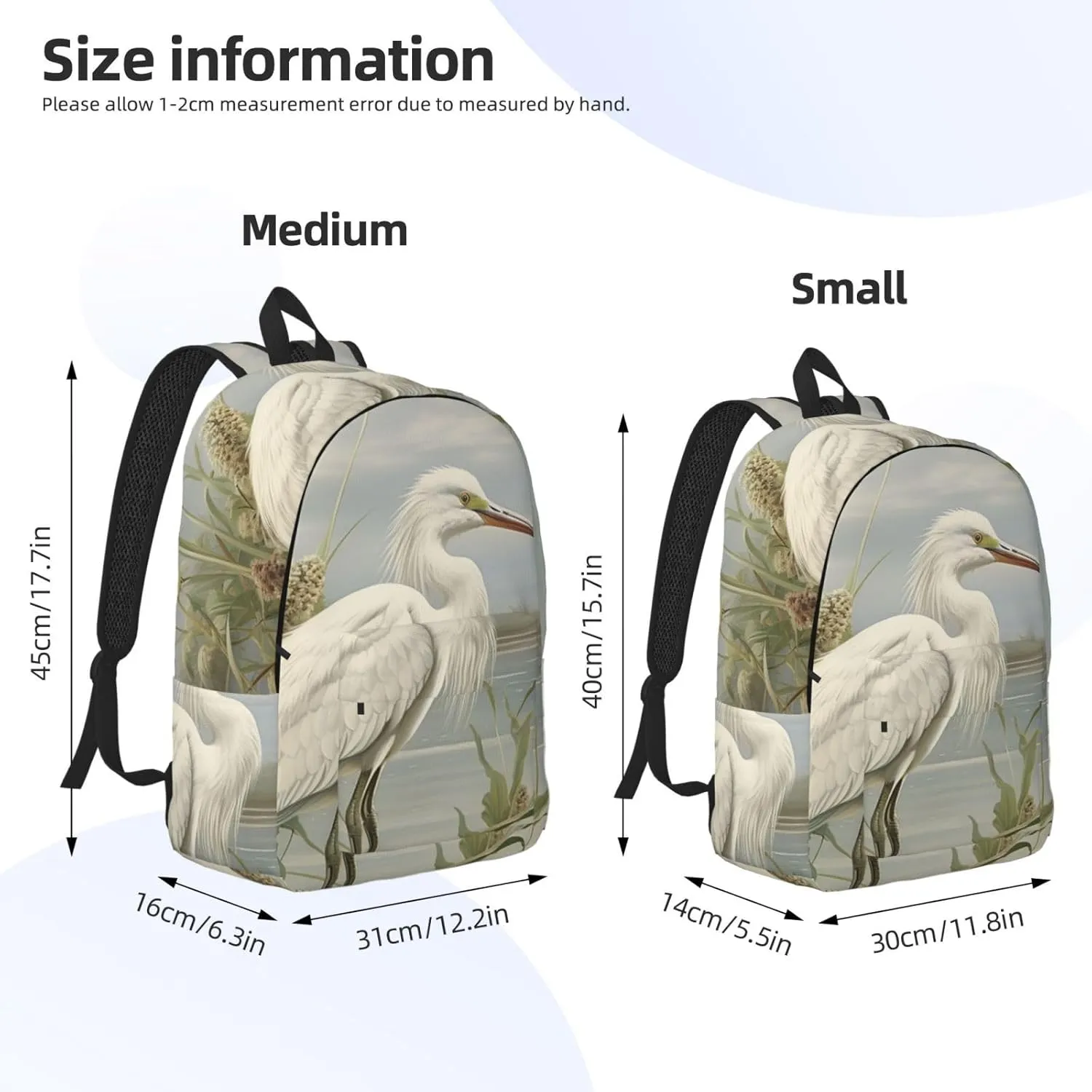 Swamp Egret Large Canvas Backpack Lightweight Adjustable Laptop Bag Casual Backpack For Travel Work Small