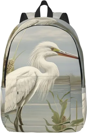 Swamp Egret Large Canvas Backpack Lightweight Adjustable Laptop Bag Casual Backpack For Travel Work Small