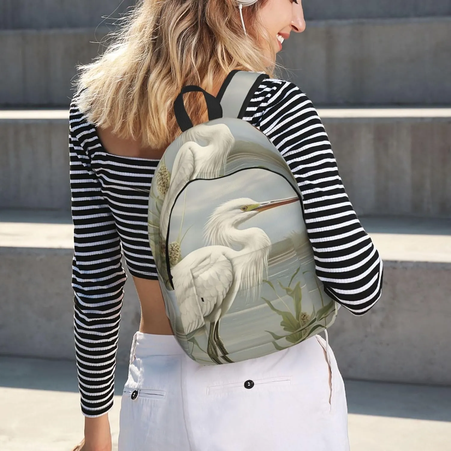 Swamp Egret Large Canvas Backpack Lightweight Adjustable Laptop Bag Casual Backpack For Travel Work Small