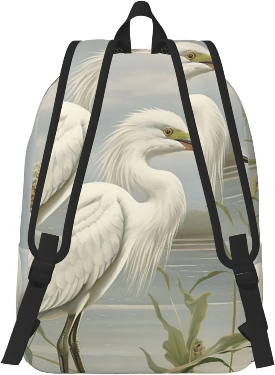 Swamp Egret Large Canvas Backpack Lightweight Adjustable Laptop Bag Casual Backpack For Travel Work Small