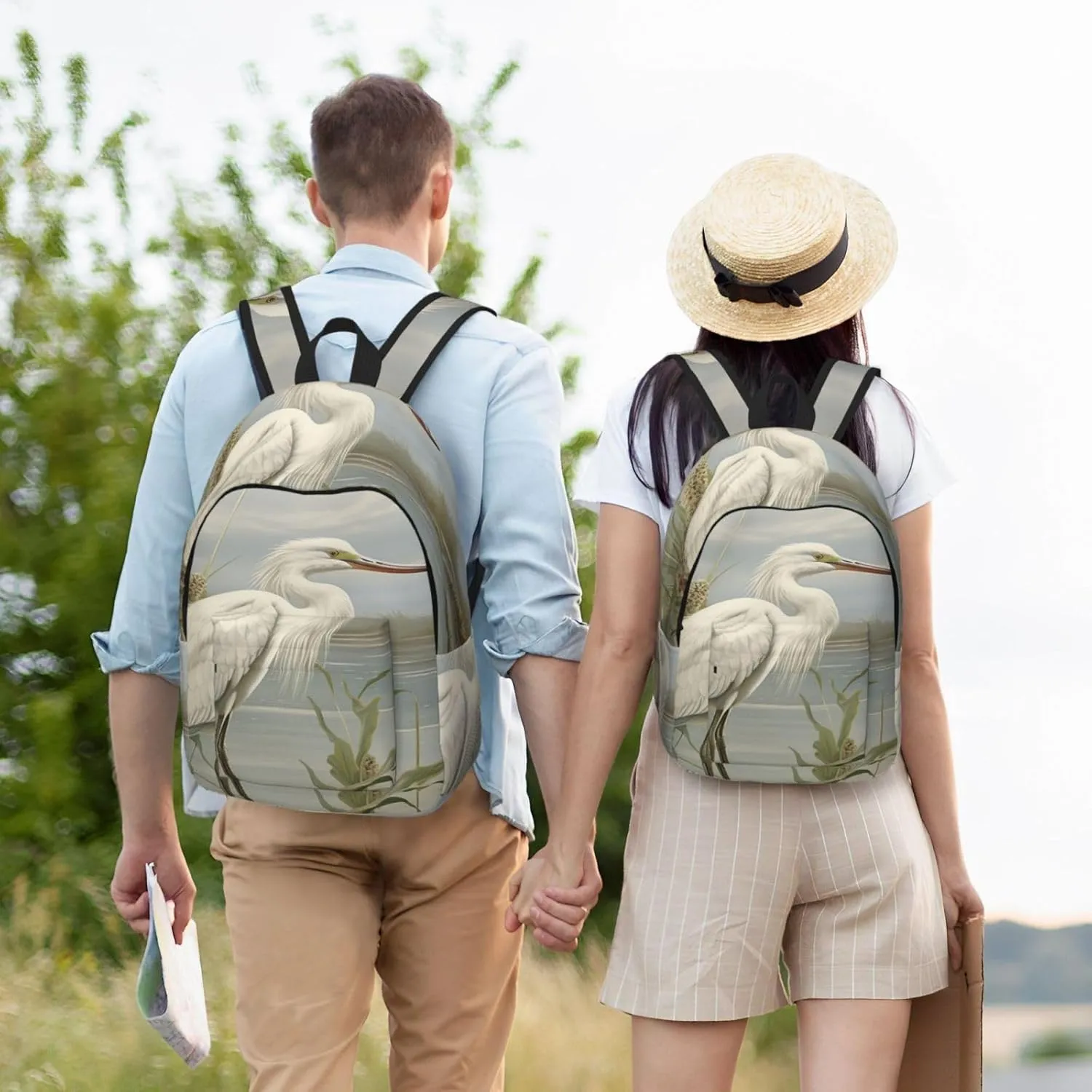 Swamp Egret Large Canvas Backpack Lightweight Adjustable Laptop Bag Casual Backpack For Travel Work Small