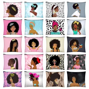 Sweetude 20 Pieces African American Cosmetic Bags Black Women Makeup Bags Afro Queen Canvas Makeup Bags Zipper Pouches for Women Melanin Art Toiletry Purse Travel Accessories Inspirational Gift