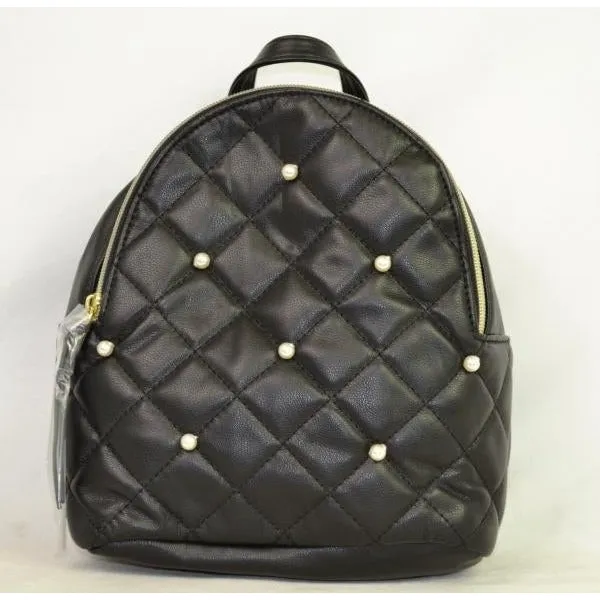 T-Shirt & Jeans Quilted Backpack with Zip Closure - Black