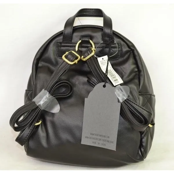 T-Shirt & Jeans Quilted Backpack with Zip Closure - Black
