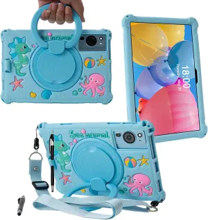 Tablet Case for TCL Tab 10 5G 10.1 Inch/TCL Tab 10S 9081X/9080G/9183W,Soft Anti-Stress Silicone Case with Rotate Stand/Pencil Holder/Shoulder Strap/Pen for TCL Tab 10.1 Inch (Sky Blue)