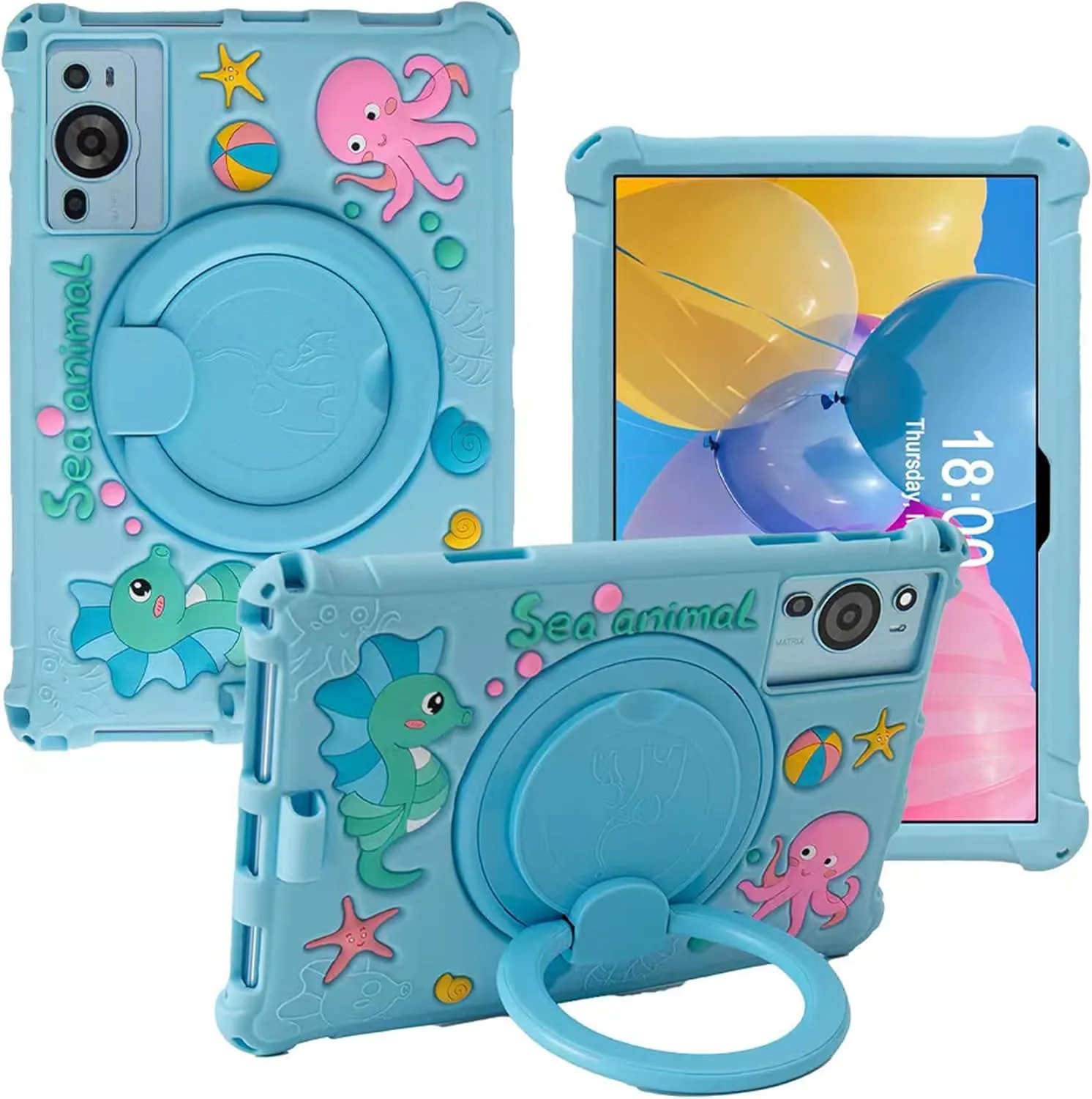 Tablet Case for TCL Tab 10 5G 10.1 Inch/TCL Tab 10S 9081X/9080G/9183W,Soft Anti-Stress Silicone Case with Rotate Stand/Pencil Holder/Shoulder Strap/Pen for TCL Tab 10.1 Inch (Sky Blue)