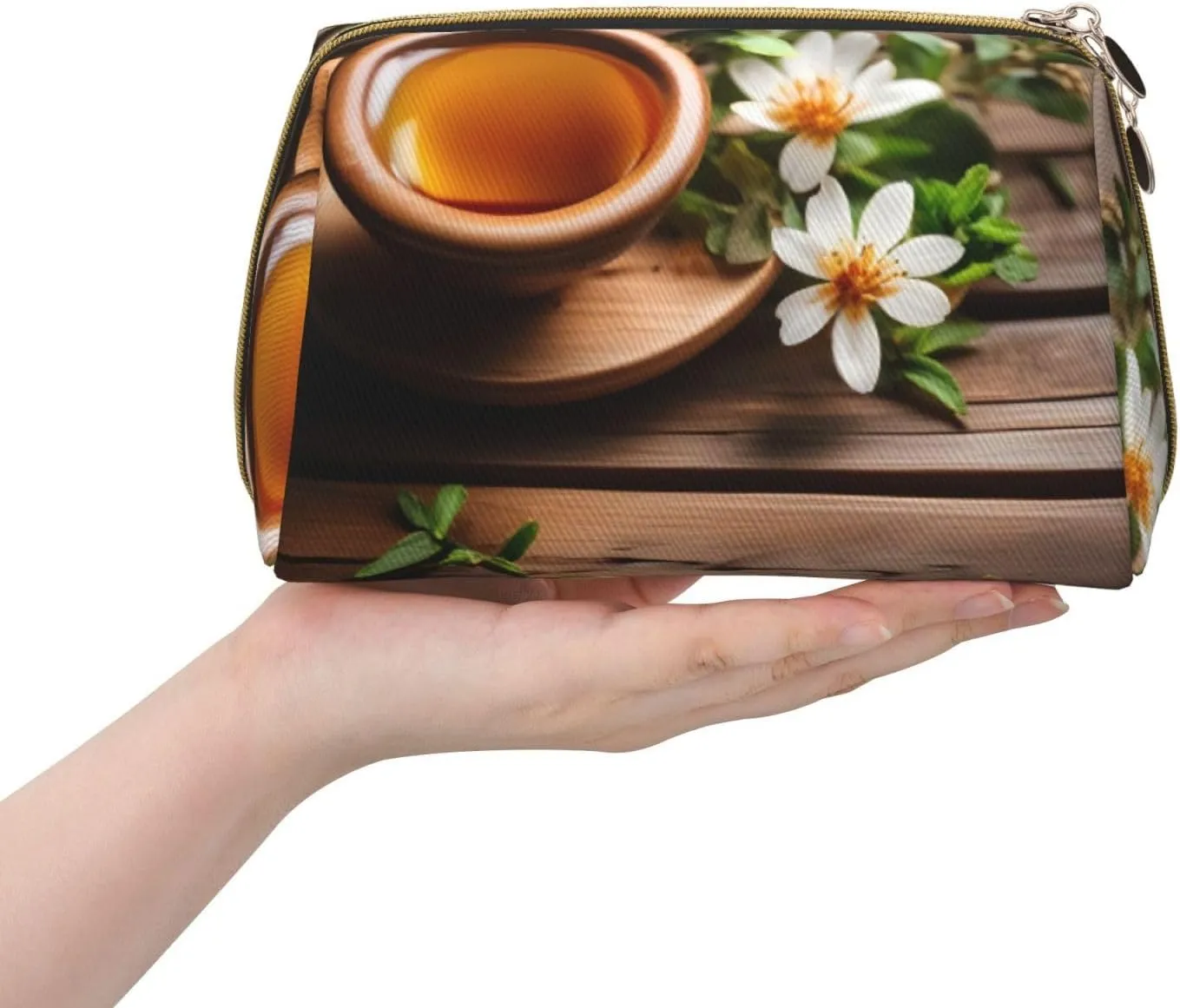 Teal Flower On Wooden Plank Travel Toiletry Organizer, Portable Makeup Bag For Women