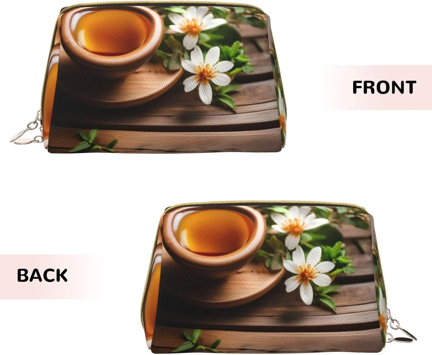 Teal Flower On Wooden Plank Travel Toiletry Organizer, Portable Makeup Bag For Women