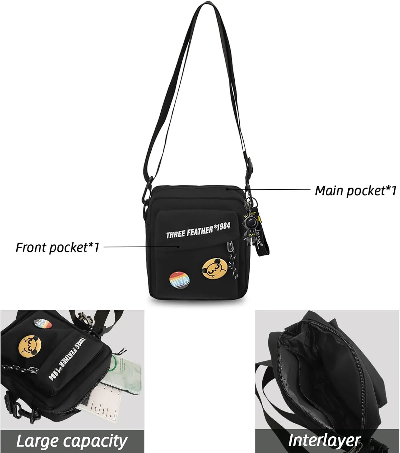 Teclado Fashion Small Crossbody Bag with Cute Accessories Mini Casual Shoulder Bag with Pendants Purse Travel Daypacks