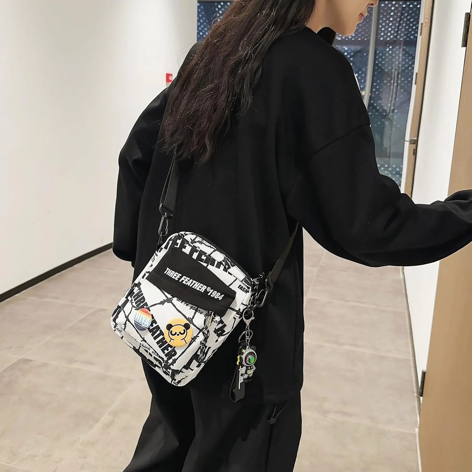 Teclado Fashion Small Crossbody Bag with Cute Accessories Mini Casual Shoulder Bag with Pendants Purse Travel Daypacks