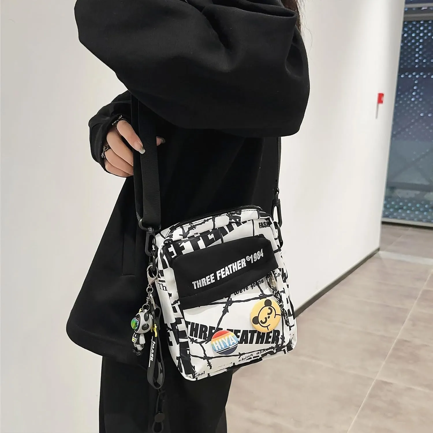 Teclado Fashion Small Crossbody Bag with Cute Accessories Mini Casual Shoulder Bag with Pendants Purse Travel Daypacks