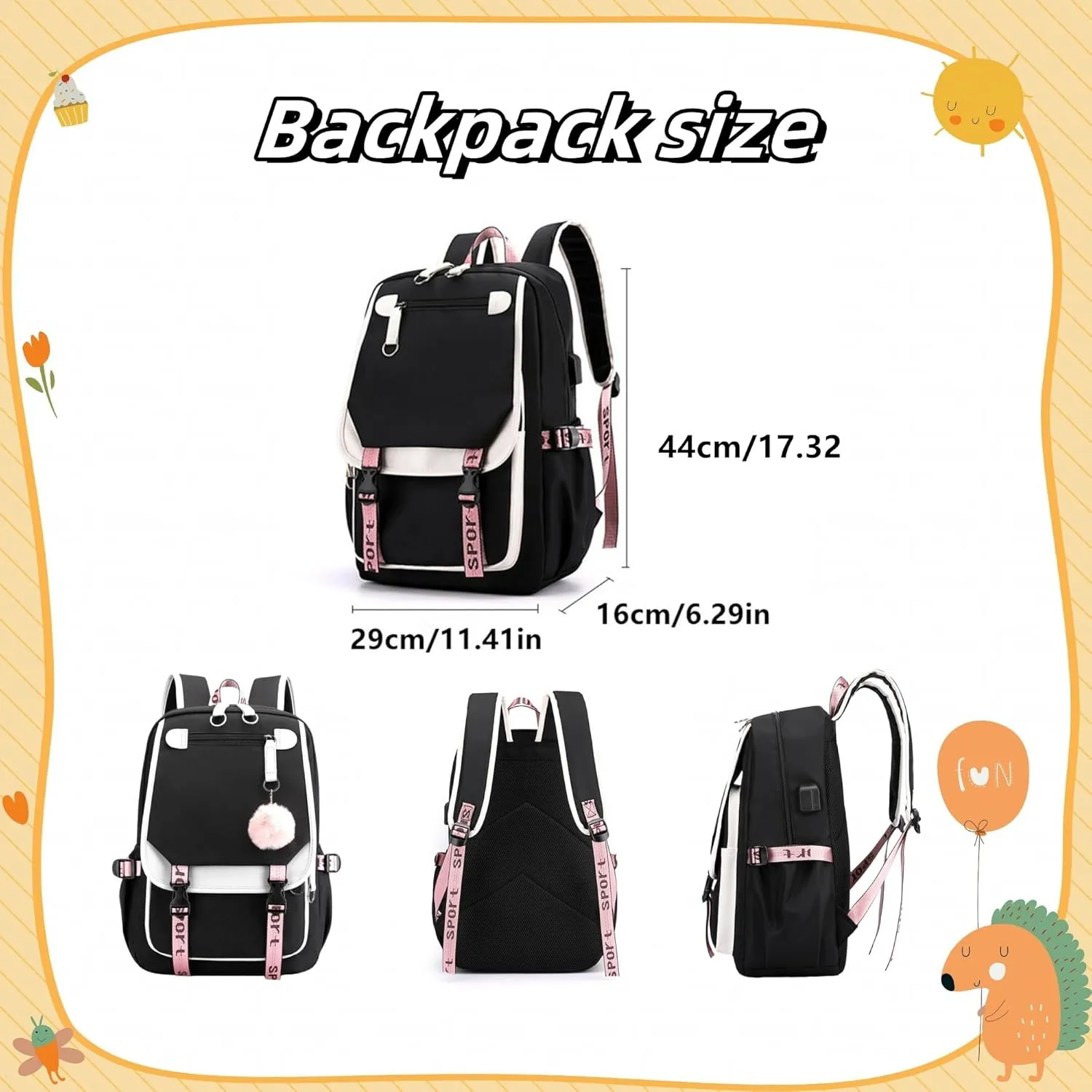 Teenage Girls Backpack 20 Liters Schoolbag Waterproof Bookbag for Girls Color blocking Daypack for Teenage(Black Blue)