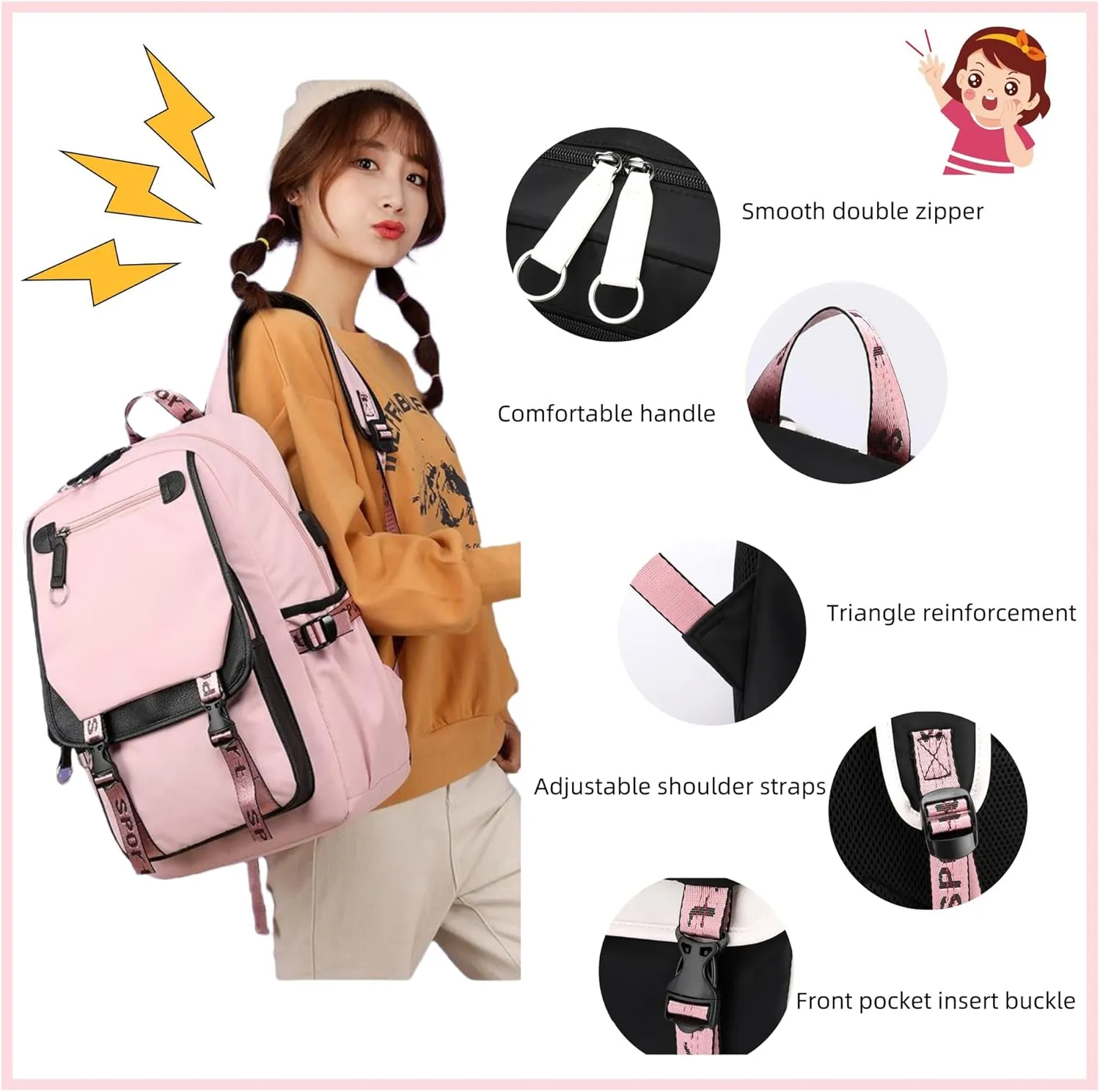 Teenage Girls Backpack 20 Liters Schoolbag Waterproof Bookbag for Girls Color blocking Daypack for Teenage(Black Blue)