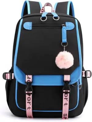 Teenage Girls Backpack 20 Liters Schoolbag Waterproof Bookbag for Girls Color blocking Daypack for Teenage(Black Blue)